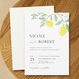 Invitación Lemones de color verde amarillo y Boda de hojas