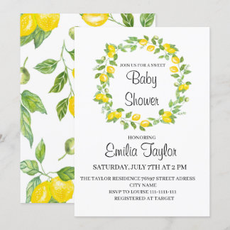 Invitación Lemones en acuarela para la ducha de bebé