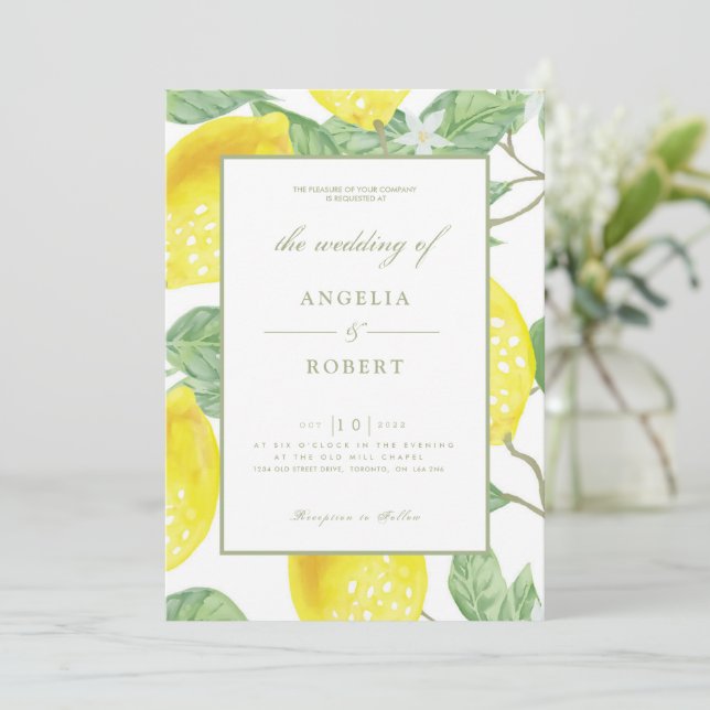 Invitación Lemones verdes amarillos y Boda folicular (Anverso de pie)