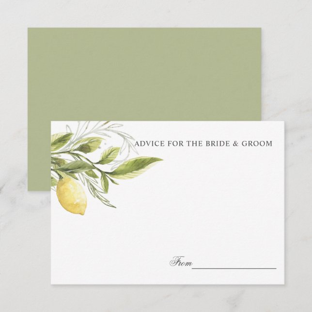 Invitación Lemones verdes y hojas Consejo Boda o receta (Anverso / Reverso)