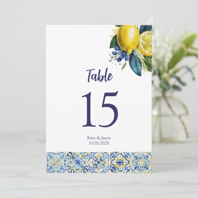 Invitación Lemones y fichas Número de tabla boda personalizad (Anverso de pie)