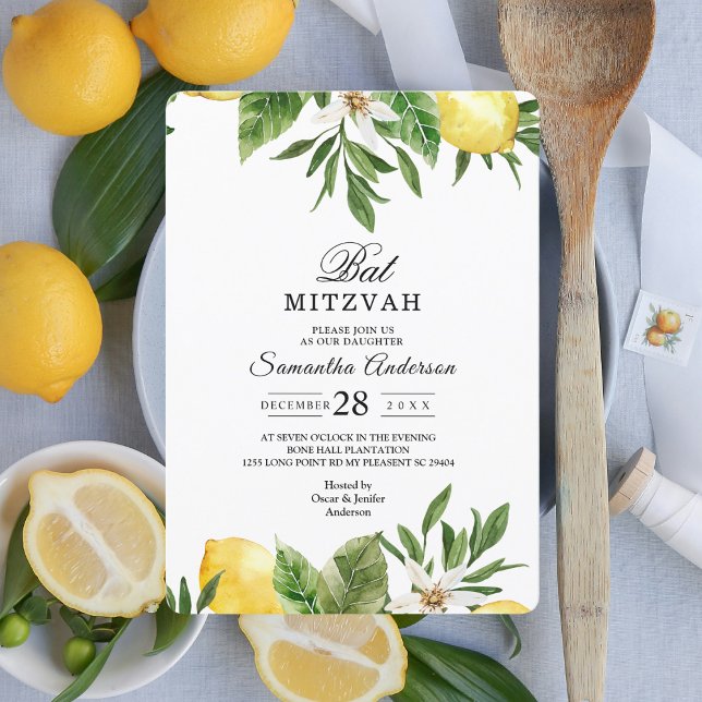 Invitación Lemones y hojas amarillas de color acuático modern (Subido por el creador)