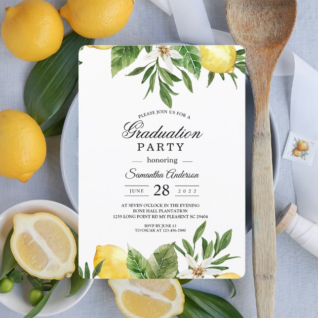 Invitación Lemones y hojas amarillas de color acuático modern (Subido por el creador)