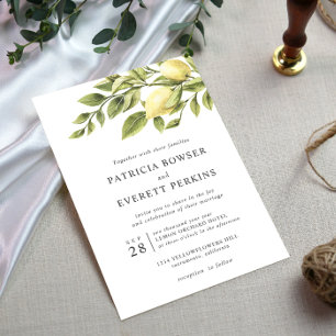 Invitación Lemones y hojas boda botánico acuarela