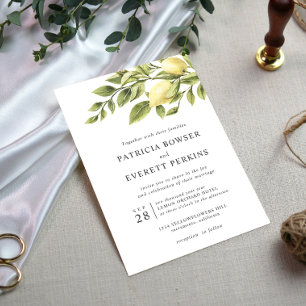 Invitación Lemones y hojas boda de moda de acuarela gris
