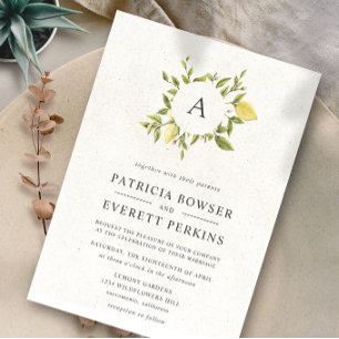 Invitación Lemones y hojas   Monograma Boda acuarela