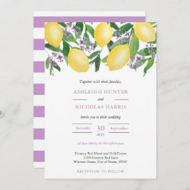 Invitación Lemons Amarillo Morado Acuarela Citrus Boda Inv