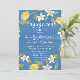 Invitación Lemons and Blue Watercolor Engagement Party