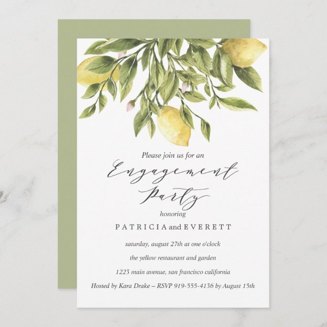 Invitación Lemons and Foliage Boda Engagement Party v2 (Anverso / Reverso)