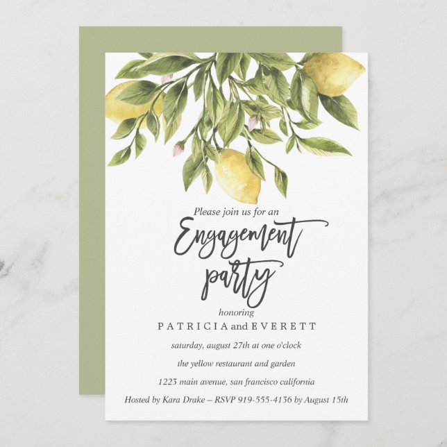 Invitación Lemons and Foliage Boda Engagement Party v3 (Anverso / Reverso)
