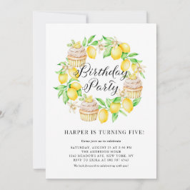 Invitación Lemons and Lemon Cupcakes Wreath Birday Party