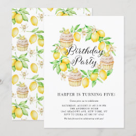 Invitación Lemons and Lemon Cupcakes Wreath Birday Party