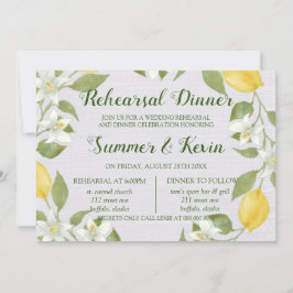 Invitación Lemons and Linen Watercolor Reensayar Cena