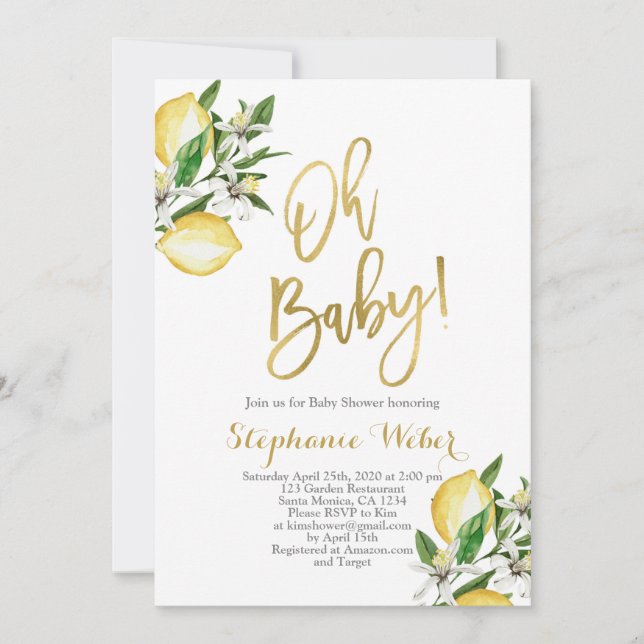 Invitación Lemons Bebé ducha (Anverso)