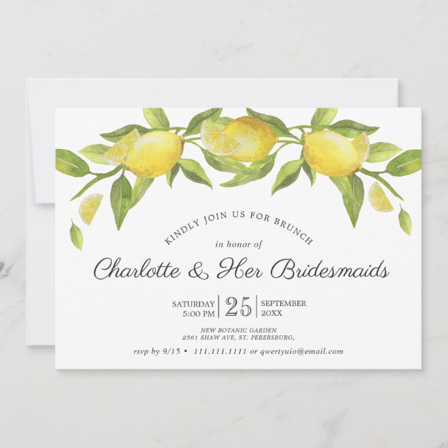 Invitación Lemons Blossom Green Bridesmaids Brunch (Anverso)