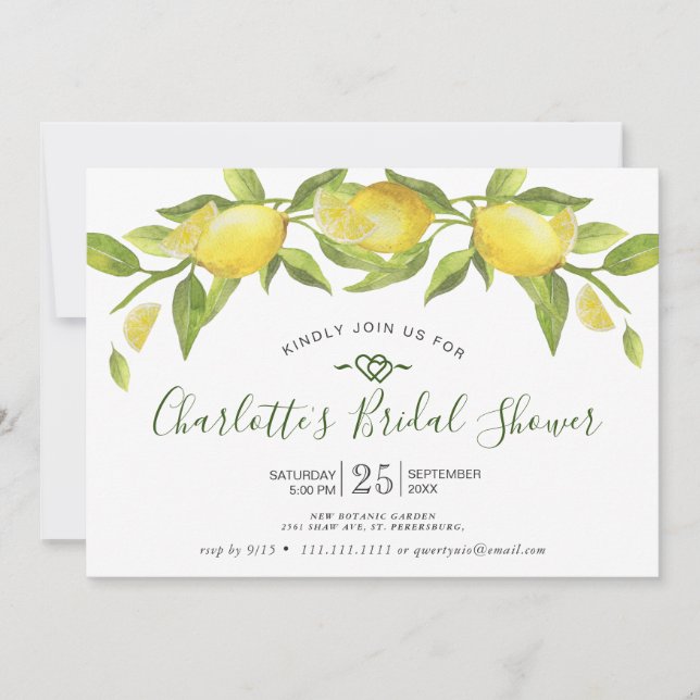Invitación Lemons Blossom Greenery Bri Greenery Bridal Shower (Anverso)