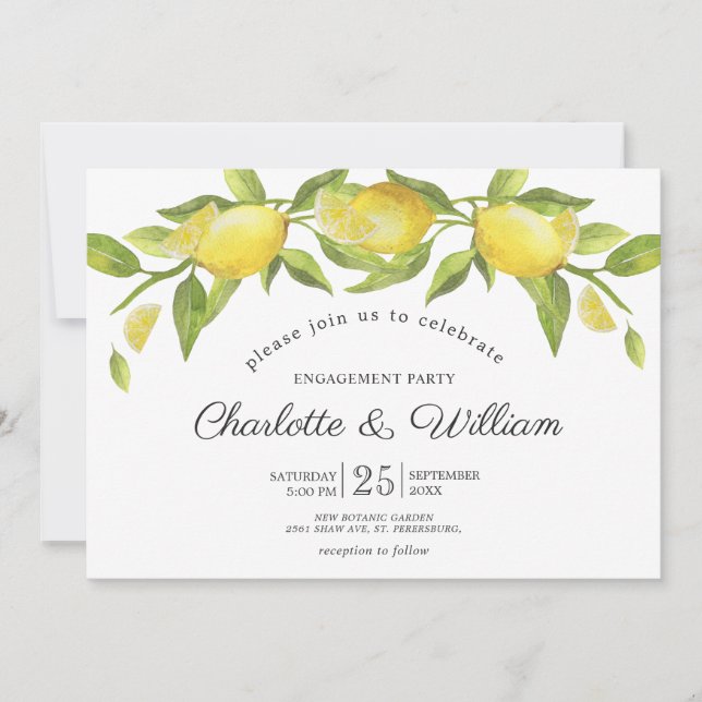 Invitación Lemons Blossom Greenery ENGAGEMENT PARY (Anverso)