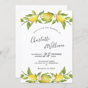 Invitación Lemons Blossom Greenery Watercolor Boda