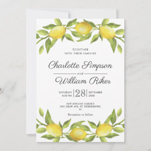 Invitación Lemons Blossom Greenery Watercolor Boda