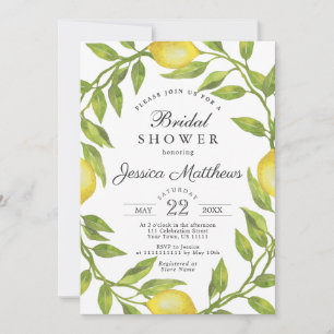 Invitación Lemons Blossom Greenery Watercolor de agua ducha d