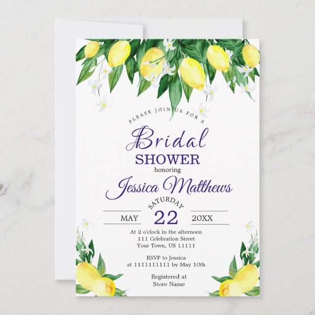 Invitación Lemons Blossom Greenery Watercolor de agua ducha d (Anverso)