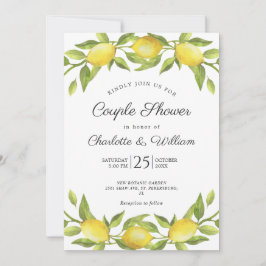 Invitación Lemons Blossom Greenery Watercolor Ducha Pareja