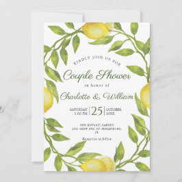 Invitación Lemons Blossom Greenery Watercolor Ducha Pareja