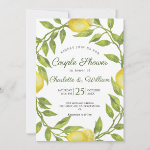 Invitación Lemons Blossom Greenery Watercolor Ducha Pareja