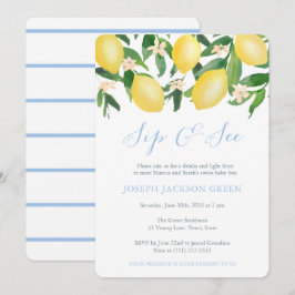 Invitación Lemons Blue Sip y See fiesta; conocer al chico del