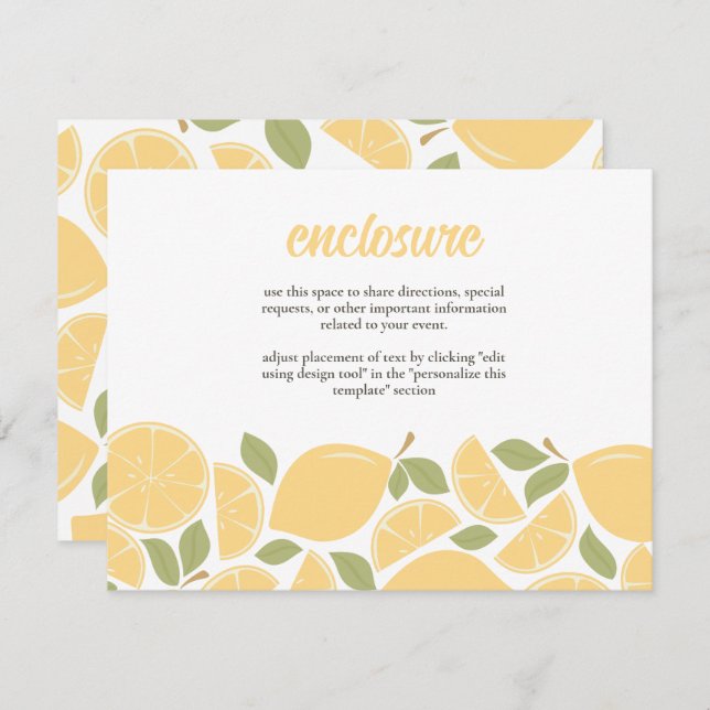 Invitación Lemons Bridal Shower Invitar Insertar (Anverso / Reverso)