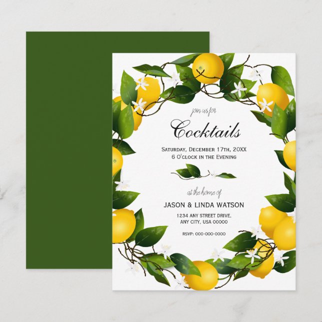 Invitación Lemons Citrus Fruit Botanical (Anverso / Reverso)