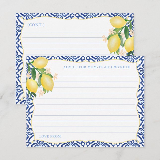 Invitación Lemons de Toscana Consejos de Baby Shower para mam (Anverso / Reverso)