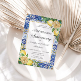 Invitación Lemons Floral Blue Tiles 50 aniversario Boda