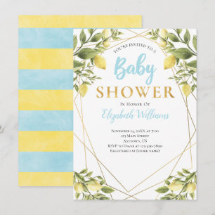 Invitación Lemons Geometric Frame Blue Boy Baby Shower