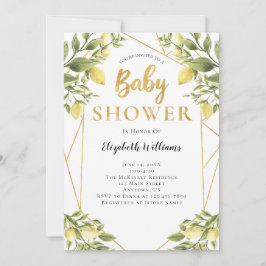 Invitación Lemons Greenery Geometric Frame Baby Shower