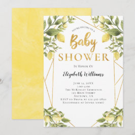 Invitación Lemons Greenery Geometric Frame Baby Shower