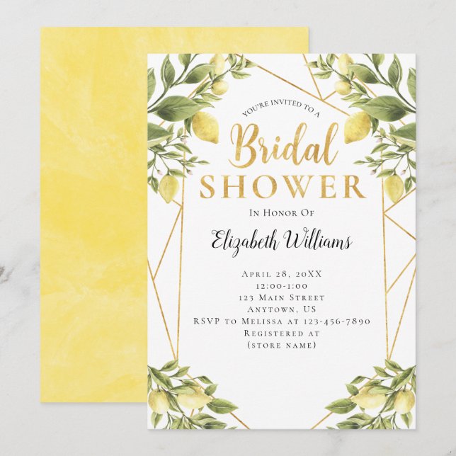 Invitación Lemons Greenery Geometric Frame Shower Bridal (Anverso / Reverso)