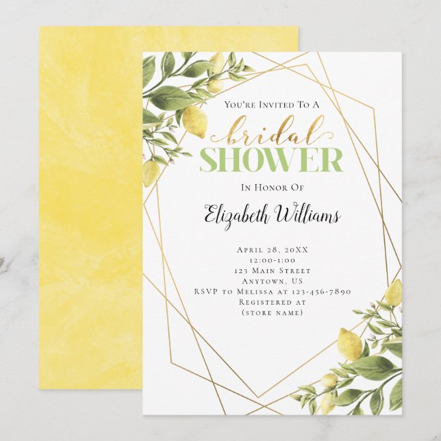 Invitación Lemons Greenery Geometric Frame Shower Bridal (Anverso / Reverso)