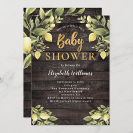 Invitación Lemons Greenery Wood Watercolor Baby Shower