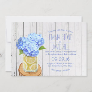 Invitación Lemons Jar y Blue Hydrangea Boda
