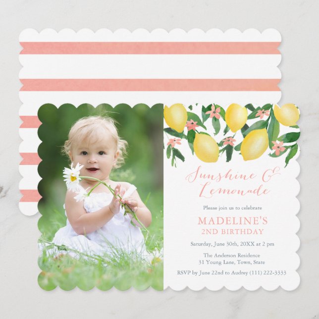 Invitación Lemons Lemonade Summer Birthday Party PhotoCard (Anverso / Reverso)