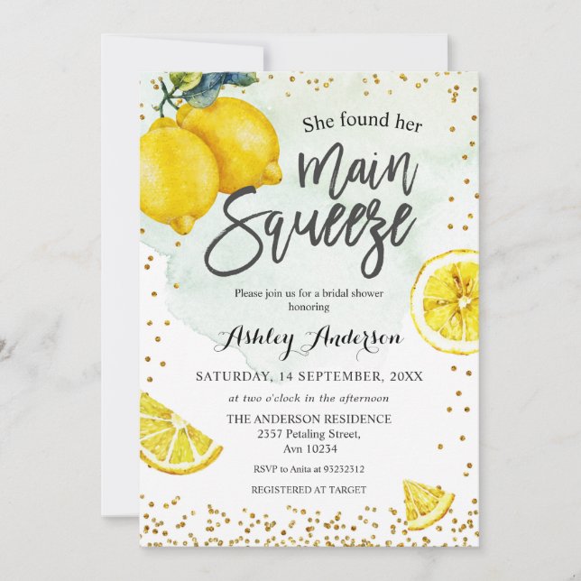 Invitación Lemons Main Squeeze Bridal Shower (Anverso)