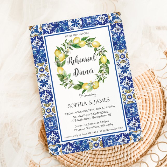 Invitación Lemons Mosaic Tiles Anuncios Mediterráneos Cena (Subido por el creador)