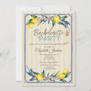 Invitación Lemons Olives Glass Yellow Stripes Bachelorette