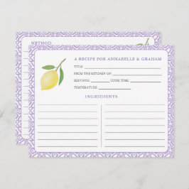 Invitación Lemons Purple Text Bridal Shower Recipe Card