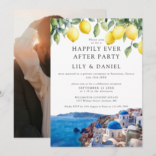 Invitación Lemons Santorini Foto Boda Felices Para Siempre (Anverso / Reverso)