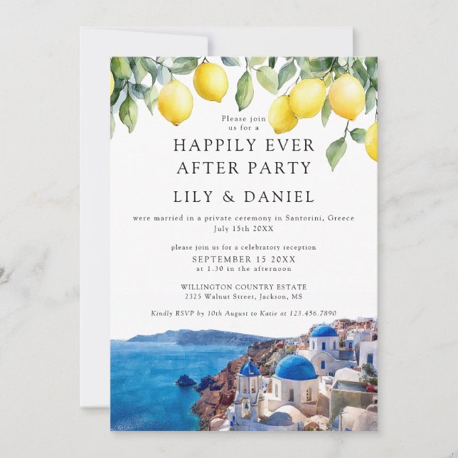 Invitación Lemons Santorini Grecia Boda Felices Para Siempre (Anverso)