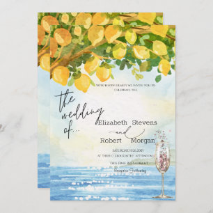 Invitación Lemons Sea Champagne Glass Boda