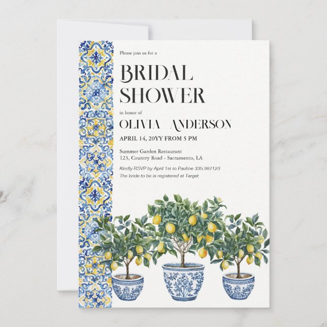 Invitación Lemons tree Italian Bridal Shower (Anverso)