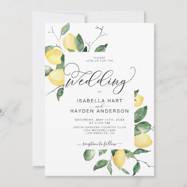 Invitación Lemons Yellow Garden Summer Lemons Fruit Boda (Anverso)